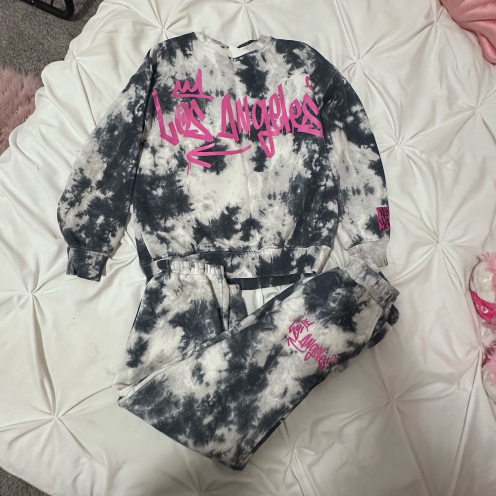 Zara Black and White Tie-Dye Set with Pink Detail